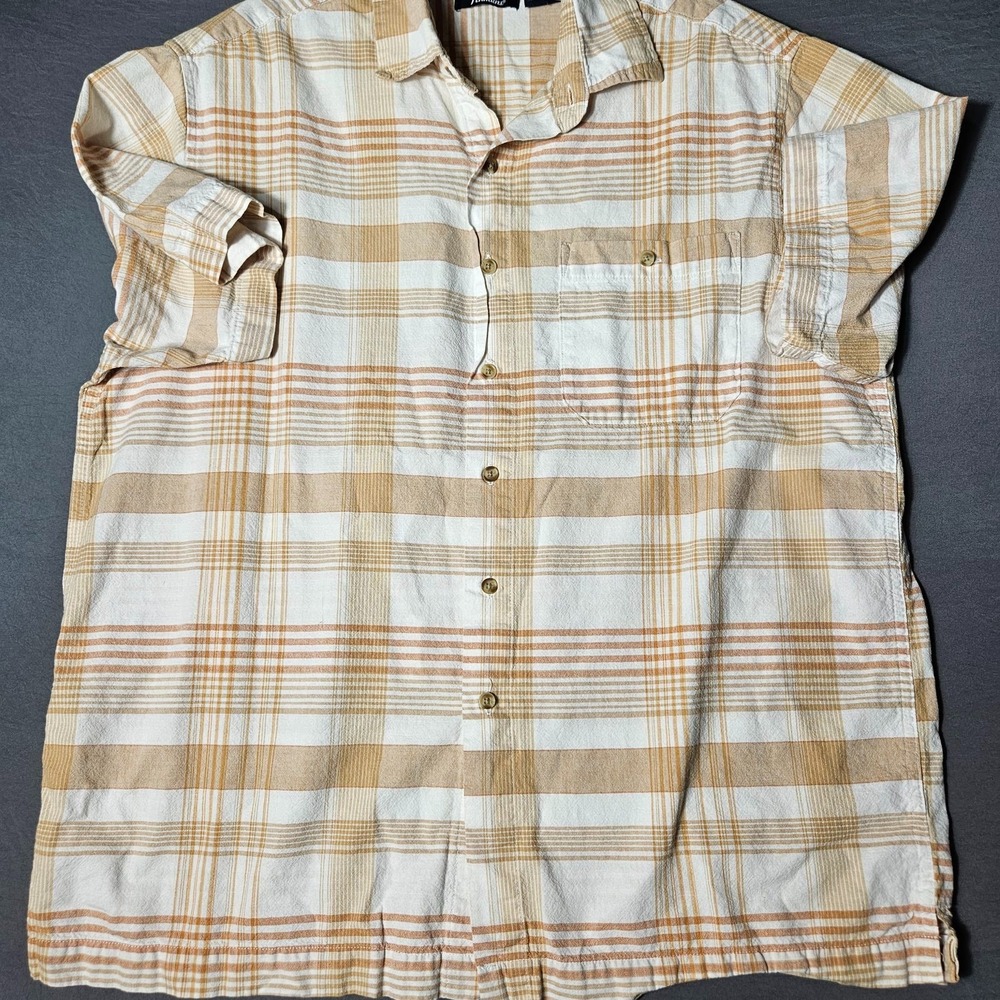 Penmans Plaid Short Sleeve Button Up Shirt Mens Large Beige Tan 100% Cotton